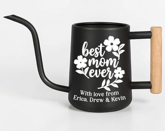 Personalized Gooseneck Watering Can | Matte Finish, Wood Handle, Mom Gift