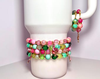 Pink Flamingo Bracelet Collection: Pink and Green Beaded Charm Bracelets