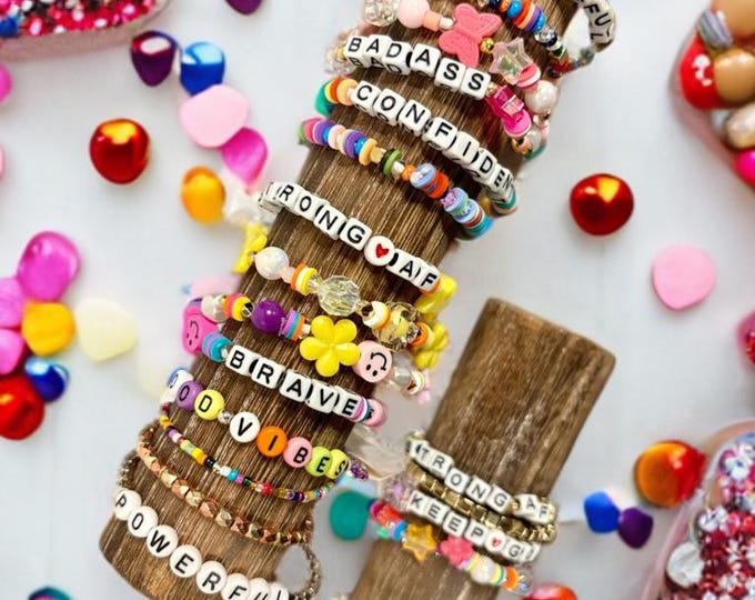 Custom Beaded Bracelet Stack: Personalized Word Friendship Gift