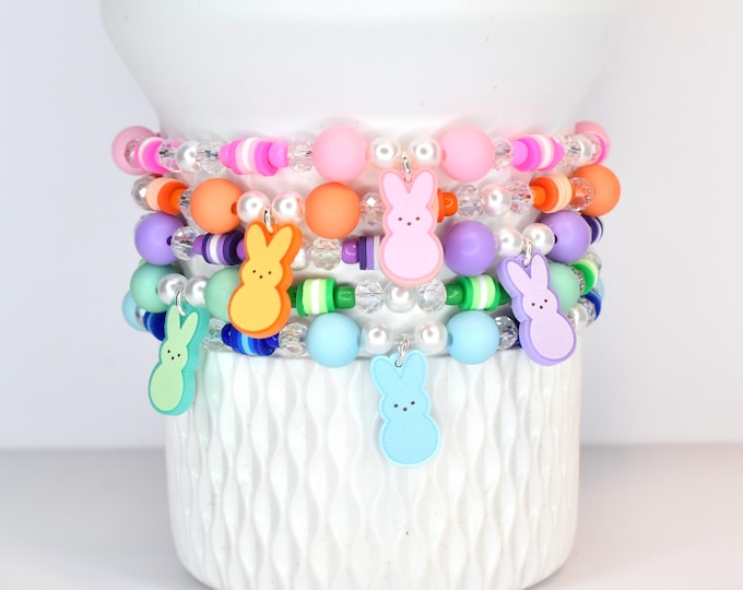 Featured listing image: Candy Easter Bunny Bracelet Collection: Pastel Easter Beaded Bracelets