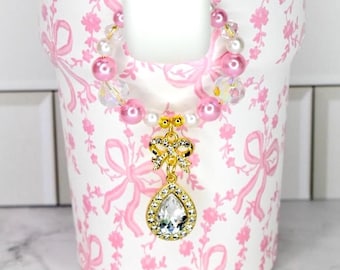 Pink Bow Tumbler Handle Bracelet with Magnetic Closure