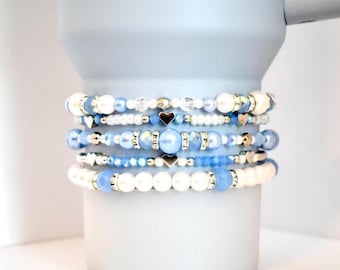 Dreamscape Bracelet Stack: Sky Blue with Silver Accents
