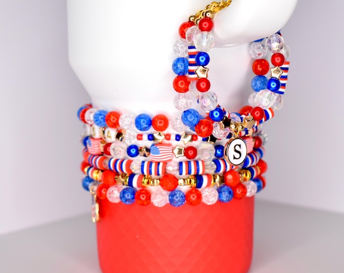 Red White and Blue Tumbler Handle Bracelet: American Flag Memorial Day Decor