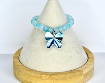 Blue Frosted Bead Butterfly Charm Necklace for Monster Doll