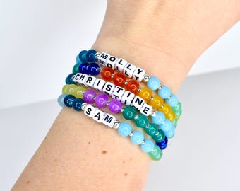 Custom Name Bracelet with Colorful Glass Beads