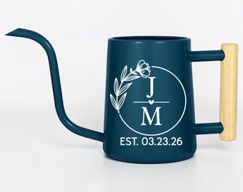 Personalized Watering Can – Floral Initials, Custom Name Date