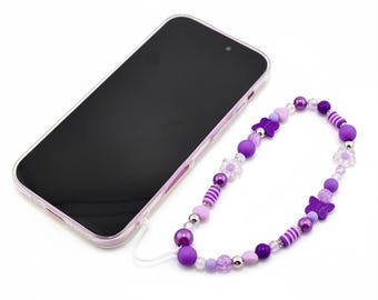 Purple Flower Power Beaded Phone Charm — Wrist Strap for Phone