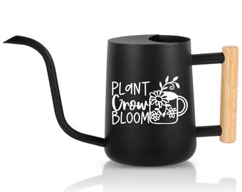 Personalized Watering Can with Wood Handle - Plant Grow Bloom