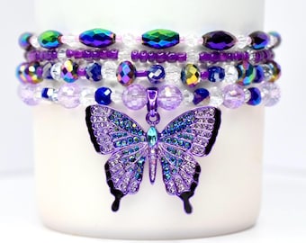 Purple Butterfly Charm Tumbler Bracelet Collection