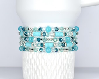 Turquoise Bracelet Collection: Green Blue Beaded Bracelets with Silver Accents