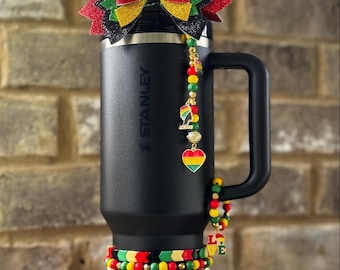 Juneteenth Tumbler Accessory Set: Pan African Bow, Charm, Bracelet
