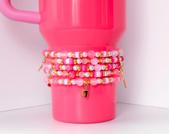 Pink and Gold Charm Bracelet Stack for Tumbler or Wrist