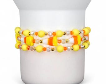 Candy Corn Beaded Bracelet Stack - 3 Piece Set