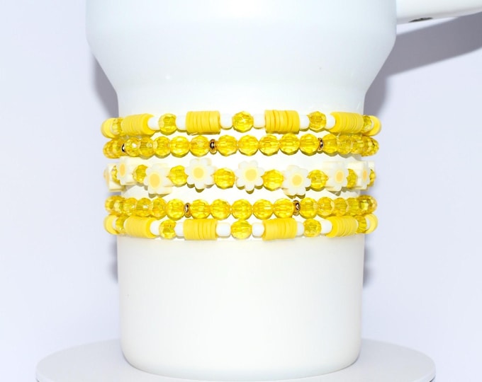 Hello Sunshine Yellow Daisy Tumbler Bracelet Stack