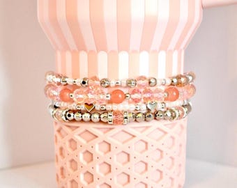 Tea Rose Tile Bracelet Stack - 4 Piece Set