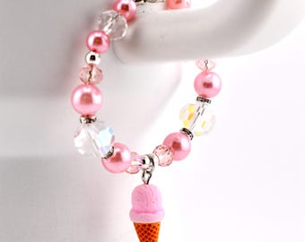 Pink Pearl Ice Cream Cone Tumbler Handle Bracelet: Beaded Summer Jewelry