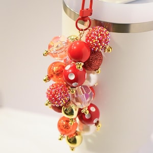Straw Bauble Red and Gold Straw Dangle Bubblegum Beads