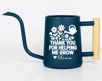Personalized Metal Watering Can with Wood Handle | Thank You for Helping Me Grow