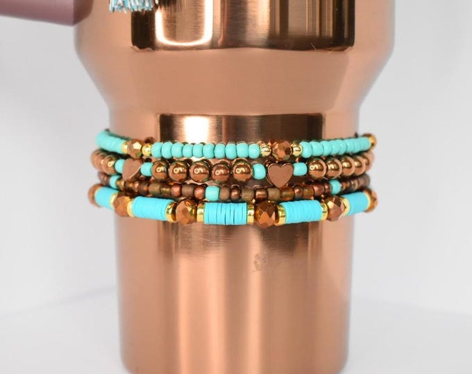 Turquoise and Bronze Bracelet Stack: Boho Jewelry for Tumbler or Wrist