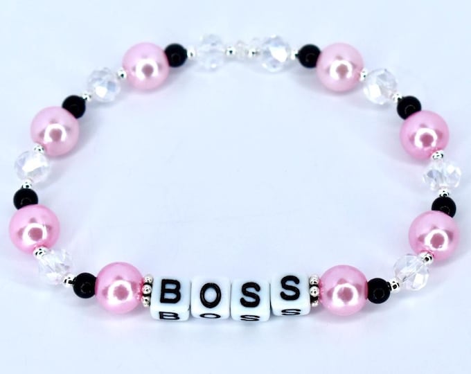 Black and Pink Beaded Stretch Bracelet for Tumbler or Wrist