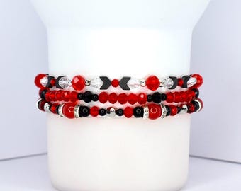 Red and Black Bracelet Stack - 3 Piece Set