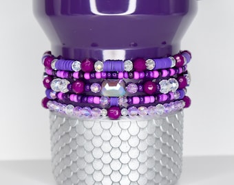 Purple Beaded Bracelet Collection | Crystal and Plum Bracelet Set