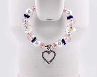Navy Blue, Pink, White and Silver Tumbler Handle Charm Bracelet