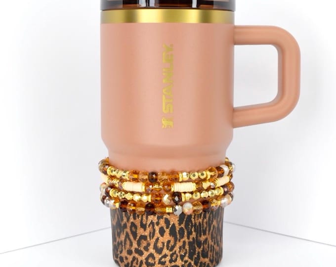 Mocha Latte Bracelet Stack: Gold and Amber Beaded Bracelet Set for Tumbler or Wrist