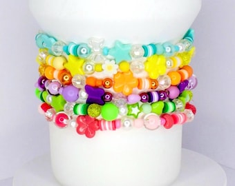 Bright and Colorful Star Flower and Heart Beaded Bracelets