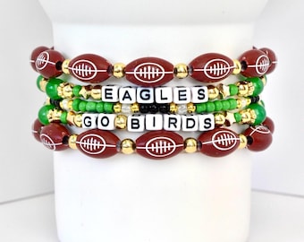 Philadelphia Eagles Football Bracelet Collection: Green Black and Gold Beaded Bracelets