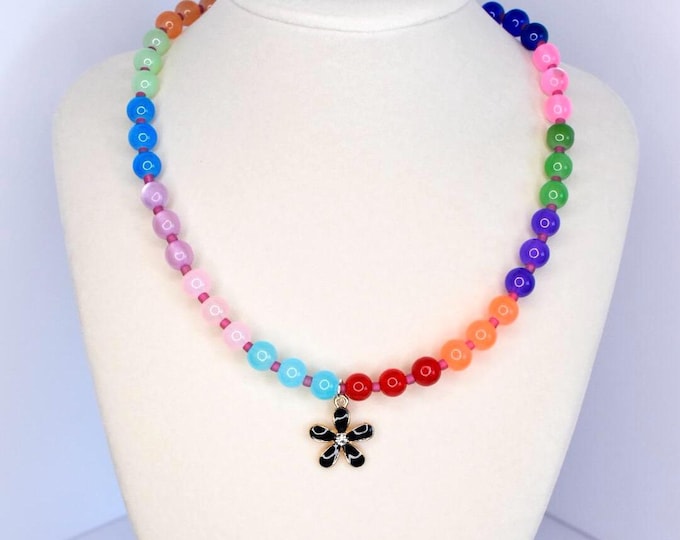 Color Pop Beaded Necklace with Flower Charm