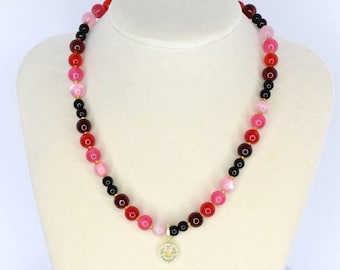 Red & Pink Glass Beaded Necklace: Handmade Jewelry Gift - Choose Charm