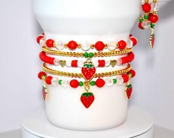 Berry Sweet Strawberry Charm Bracelet Stack