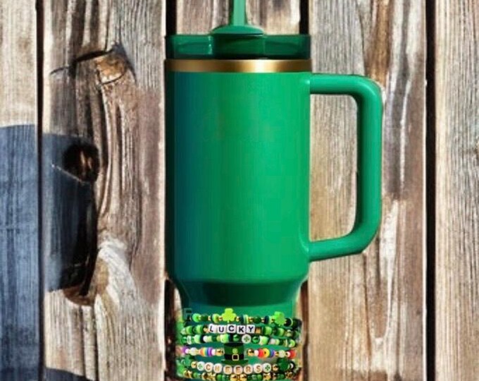 Tumbler Bracelets Shamrock Beaded Cup Charm Stack