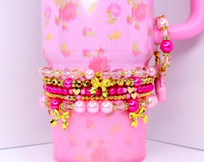 Pink and Gold Tumbler Bracelet Stack: Ibiza Sunset Style