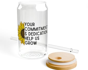 Sunflower Glass Can Cup: Teacher Appreciation Gift with Bamboo Lid