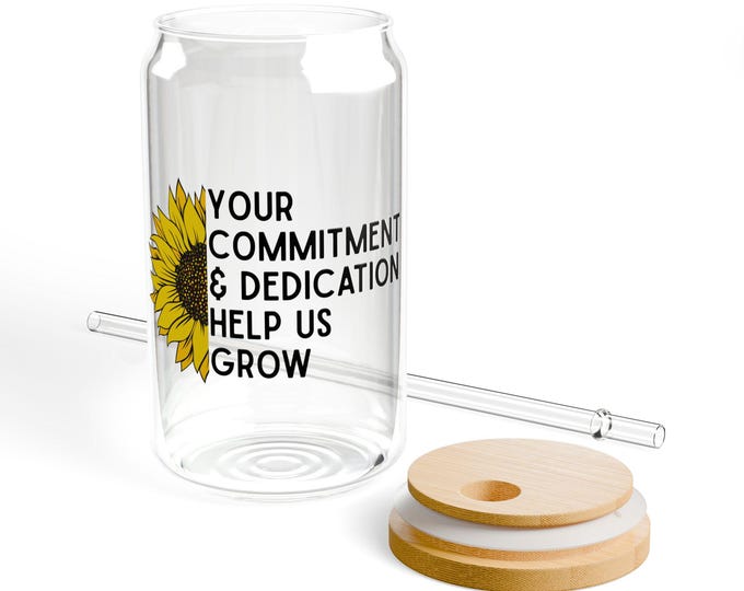Sunflower Glass Can Cup: Teacher Appreciation Gift with Bamboo Lid