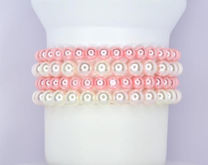 Pink and White Pearl Tumbler Bracelets