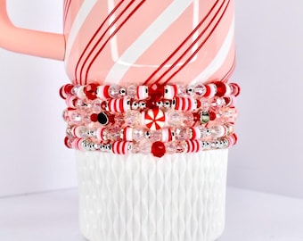 Red Pink and White Peppermint Strawberry Twist Bracelet Collection