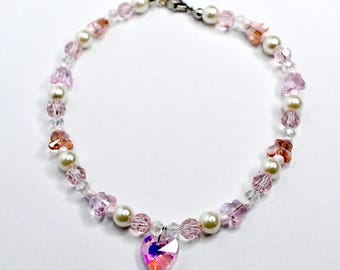 Pink Crystal Heart and Butterfly Necklace - Dress Up Jewelry