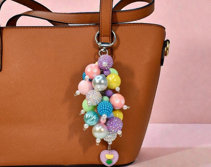 Featured listing image: Pastel Spring Bag Charm: Colorful Beaded Purse Accessory and Statement Keychain Charm