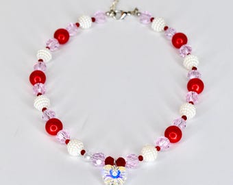 Crystal Heart Necklace | Red Pink Beaded Necklace | Kids & Adult Sizes