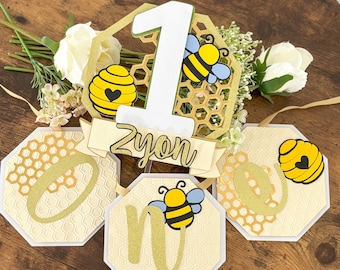 1st bee day cake topper, bee birthday topper, beeday cake topper, bee birthday party, bee one cake topper, beeday party, honeycomb topper