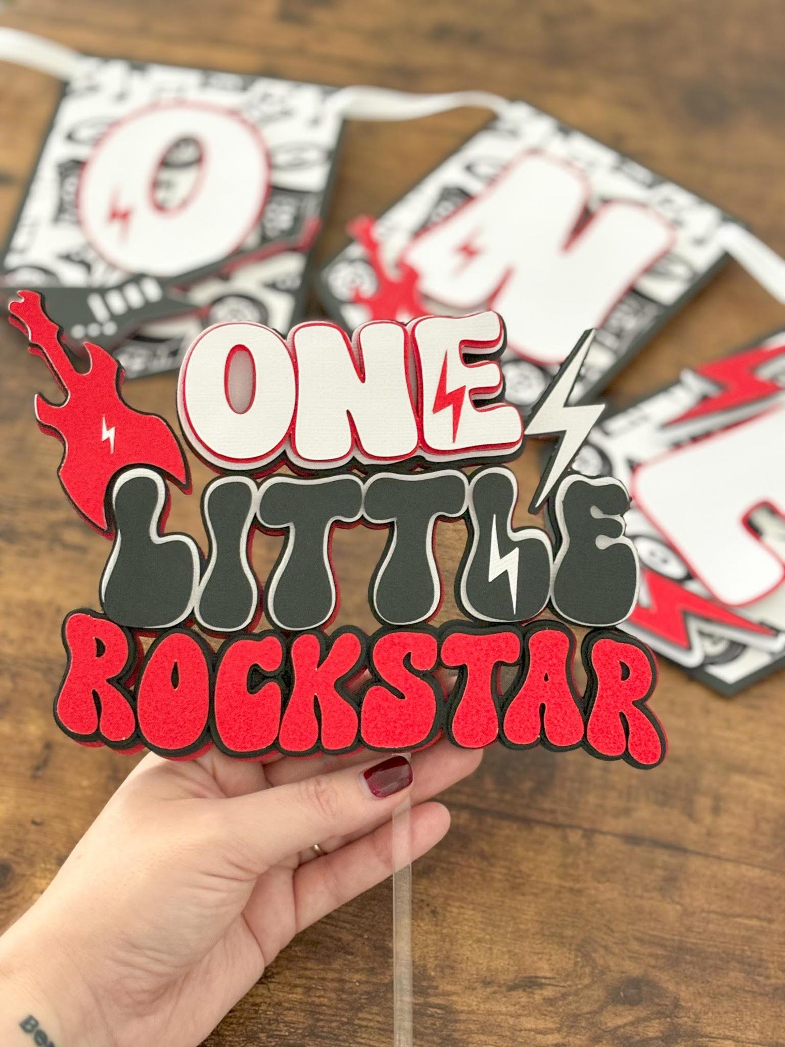 Pink One Little Rockstar Decor, Pink Rock and Roll Cake Topper, Girl ...