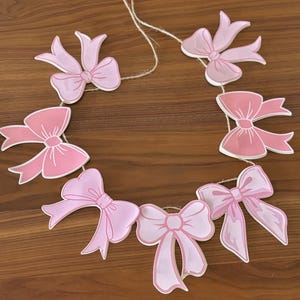 Pink Bow Garland, Coquette Bow Theme Decoration, Pink Dessert Table Bunting, Girl Baby Shower Garland, Bow Bridal Shower Garland, bow banner