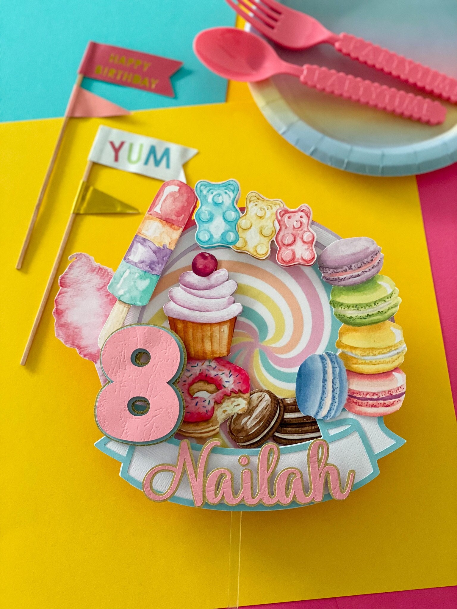 Pastel candy land cake topper