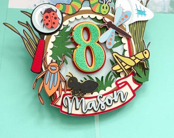 Bugging out cake topper, insects and bugs birthday decor, insect cake topper, bugs cake topper, bug catcher topper, science theme birthday