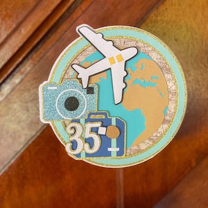 adventure awaits cake topper, traveler cake topper, travel theme cake topper, adventure 1st birthday decor, plane 1st birthday, world globe