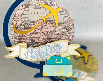 Travel Theme Cake Topper Set - 7 Pieces, Airplane Map Design, For Birthday & Bon Voyage Parties