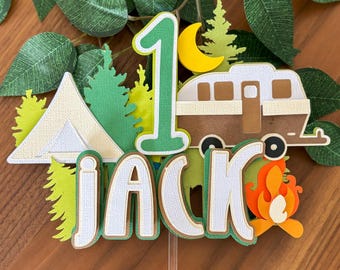 One happy camper cake topper, camping cake topper, RV camper cake topper
